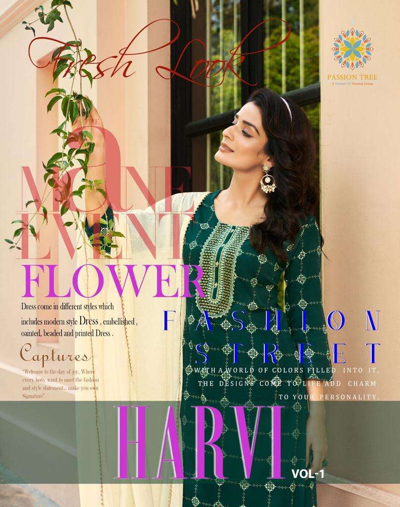 HARVI VOL-1 BY PASSION TREE 1001 TO 1008 SERIES RAYON EMBROIDERY READMADE DRESSES