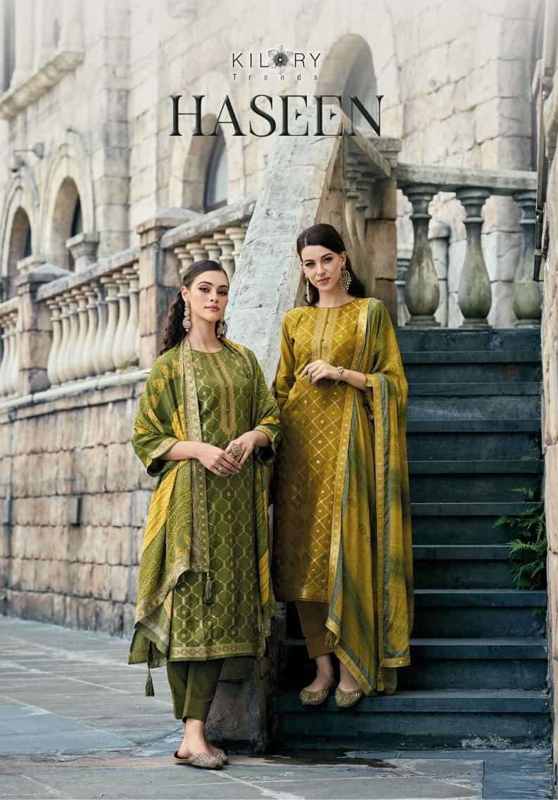 HASEEN BY KILORY TRENDZ 711 TO 716 SERIES PURE SILK JACQUARD WORK DRESSES