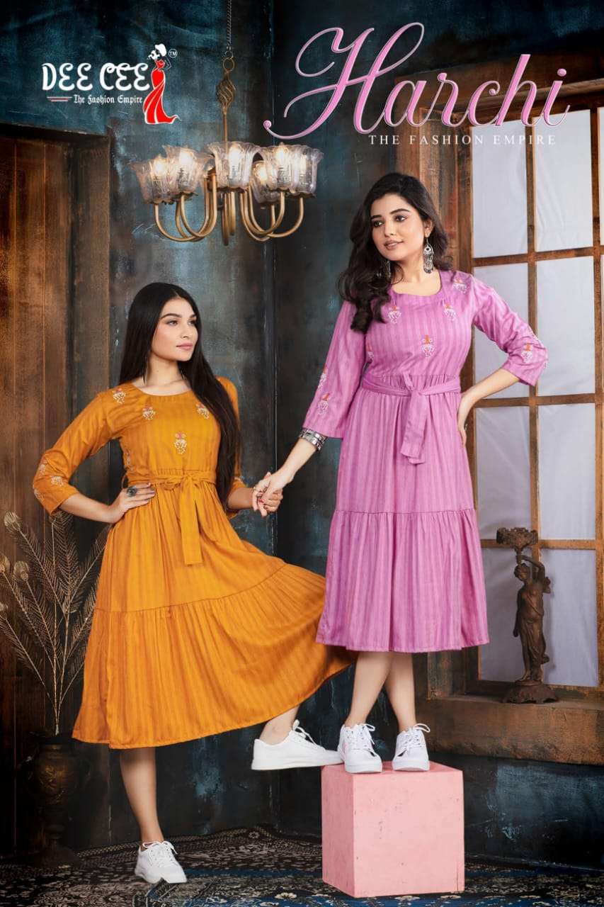 HERCHI BY DEE CEE 1001 TO 1006 SERIES RAYON FANCY WORK KURTIS