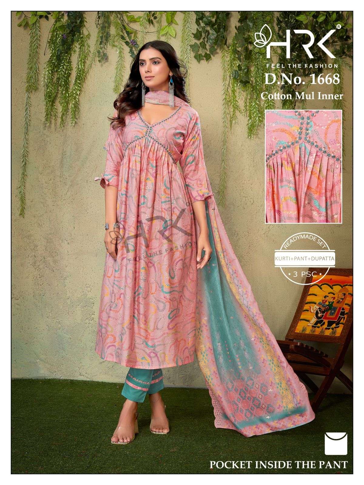 HRK 1668 NX BY AQSAWHOLESALE MODAL FOIL PRINT HAND WORK ALIA CUT SUITS