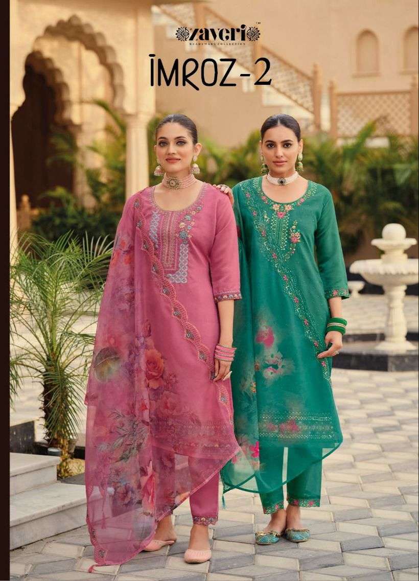 IMROZ VOL-2 BY ZAVERI 1155 TO 1158 SERIES ROMAN SILK EMBROIDERY READYMADE DRESSES