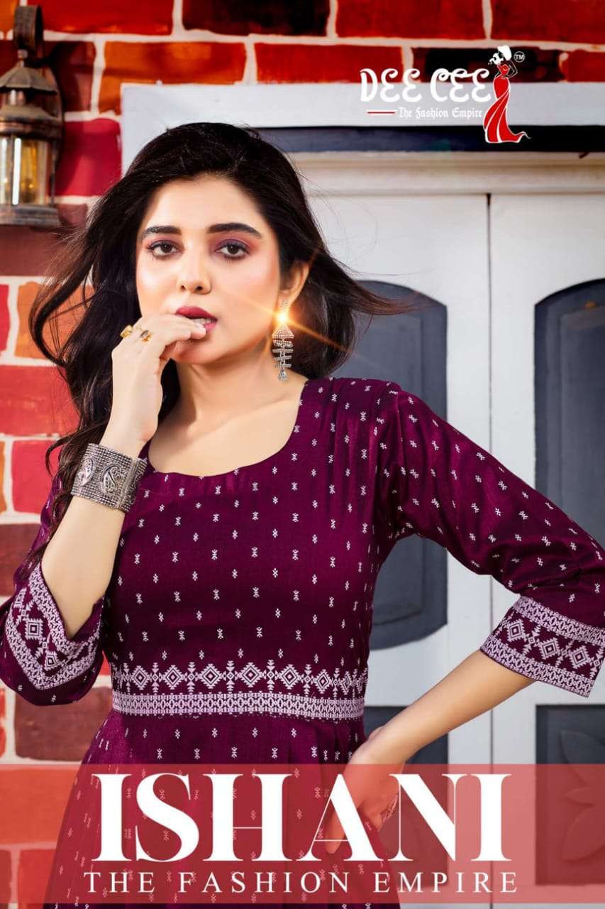 ISHANI BY DEE CEE 101 TO 106 SERIES LINEN SILK PRINT WORK SHORT KURTI