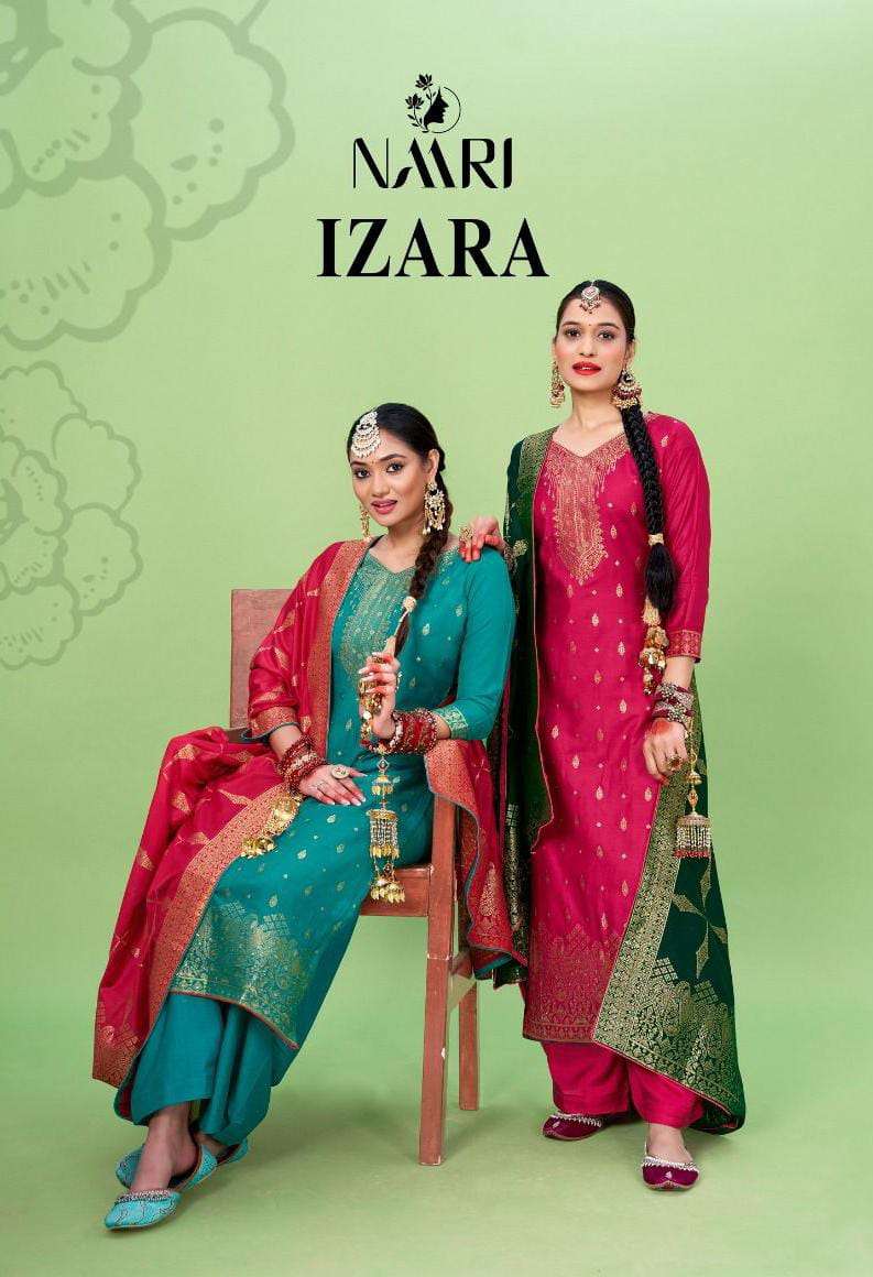 IZARA BY NAARI 14001 TO 14004 SERIES MUSLIN JACQUARD WORK DRESSES