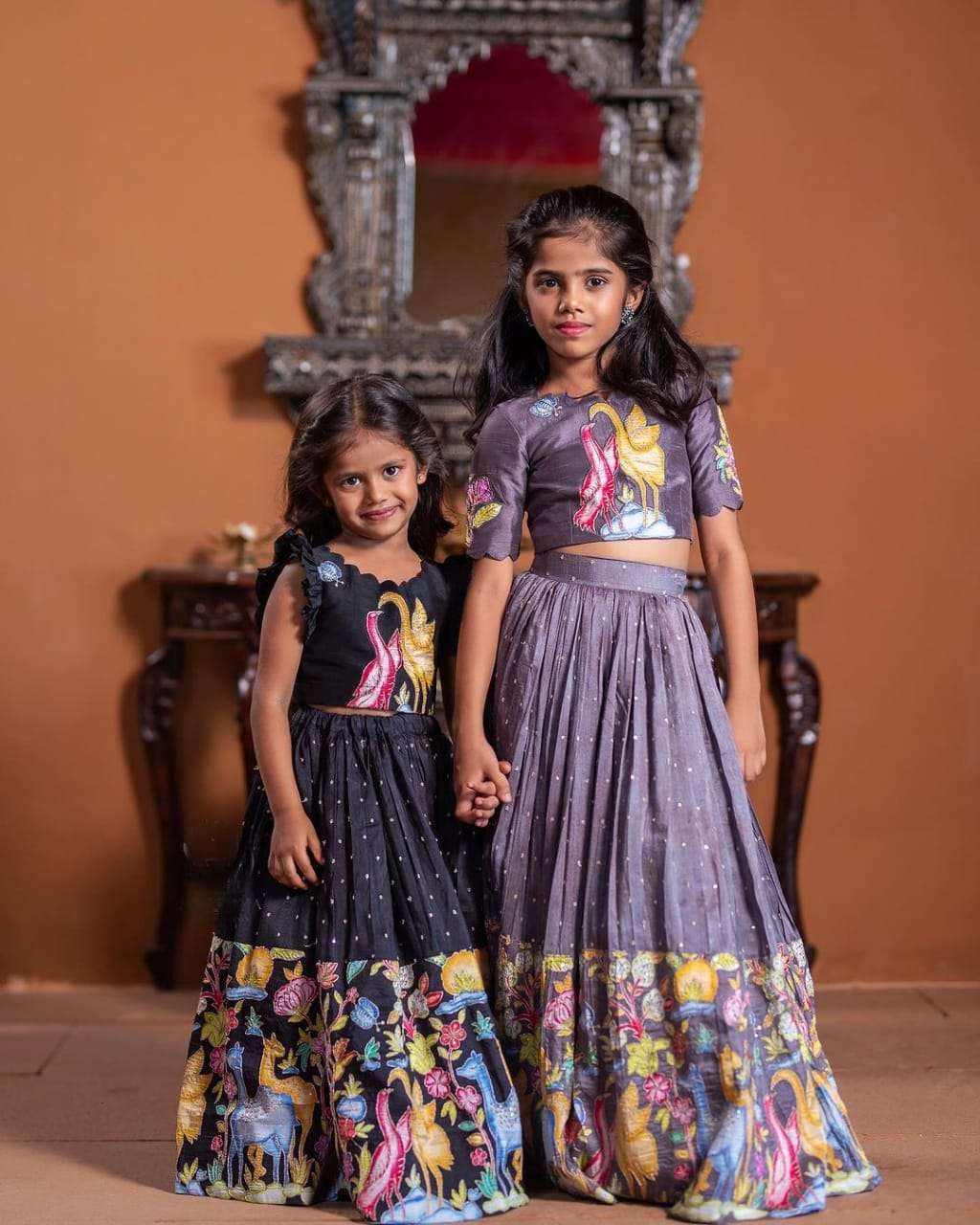 JAMUNI BY AQSAWHOLESALE CHINON SILK PRINT WORK KIDS LEHENGAS