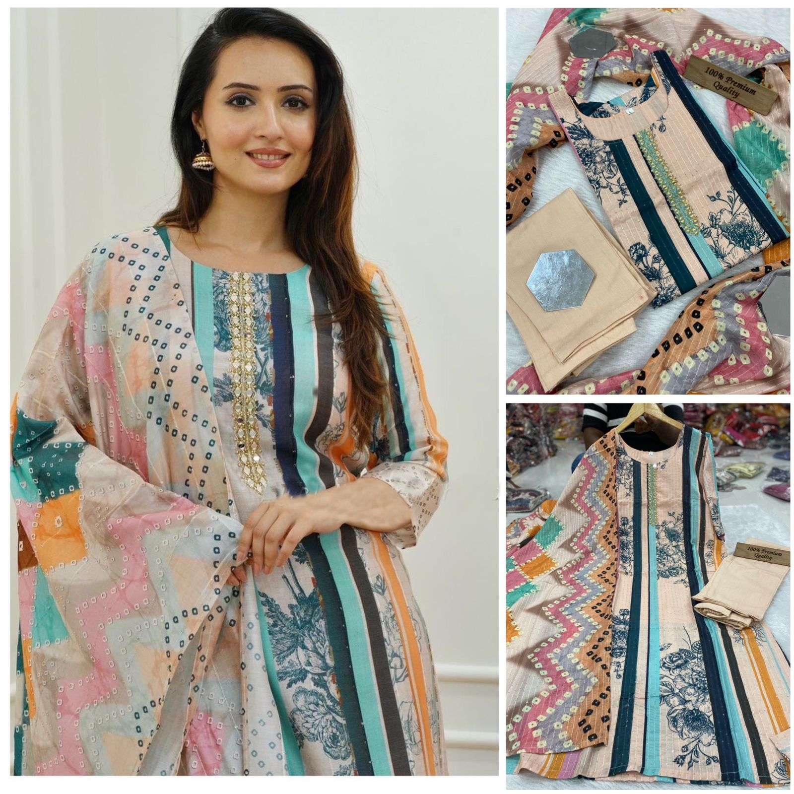 JIO BY AQSAWHOLESALE MUSLIN PRINT HANDWORK READYMADE DRESSES