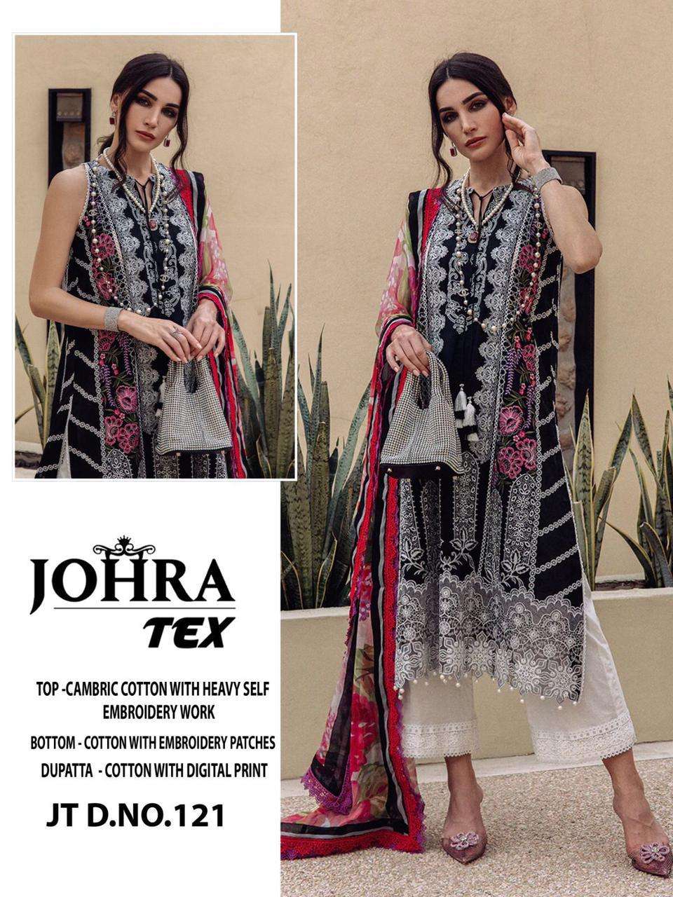 JT-121 HIT DESIGN BY JOHRA TEX CAMBRIC COTTON EMBROIDERY PAKISTANI DRESS