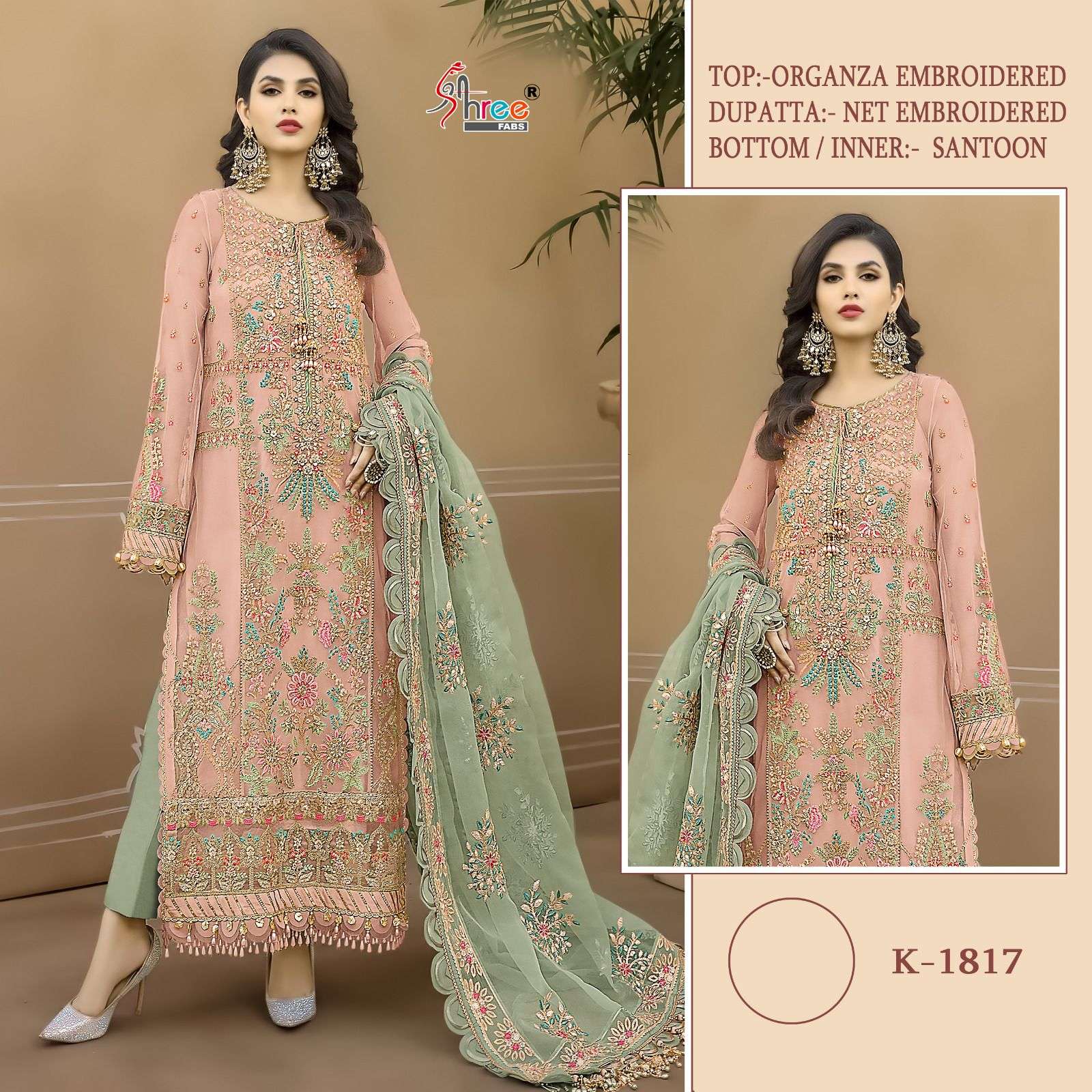 K-1817 HIT DESIGN BY SHREE FABS ORGANZA HEAVY EMBROIDERY WORK PAKISTANI DRESS