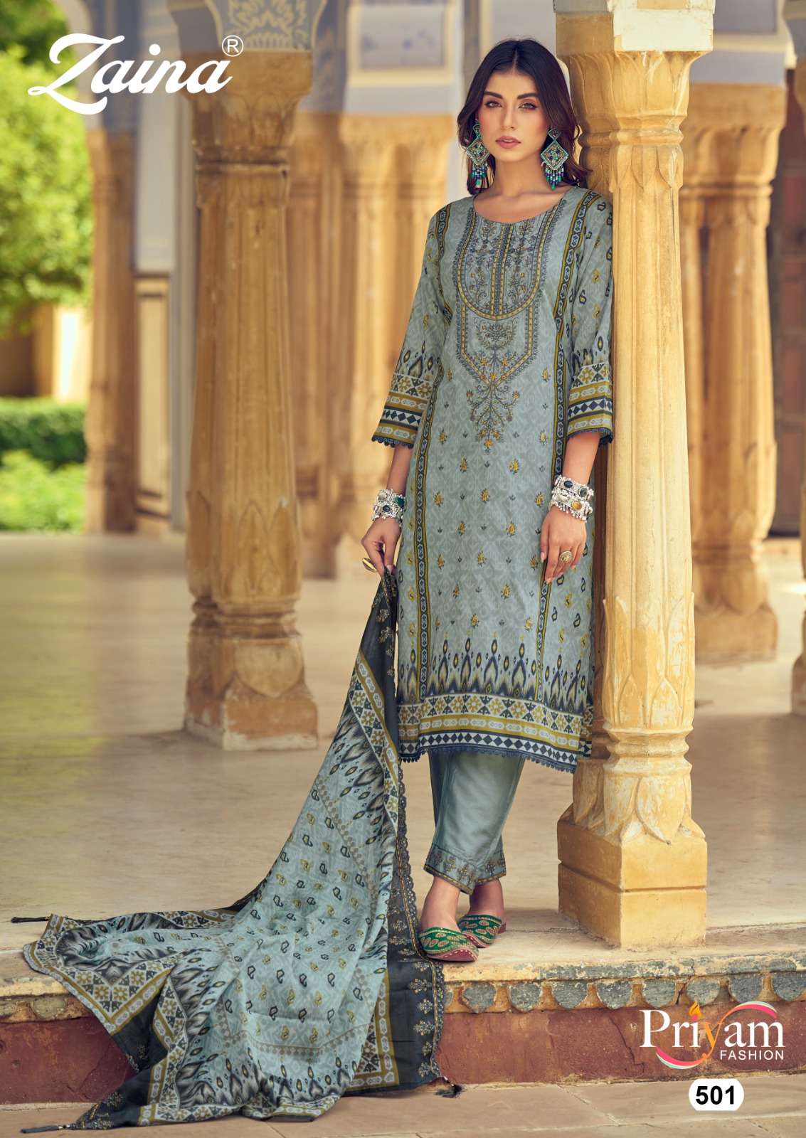 KARACHI PRINT VOL-1 BY PRIYAM FASHION 501 TO 505 SERIES CAMBRIC WORK READYMADE DRESSES