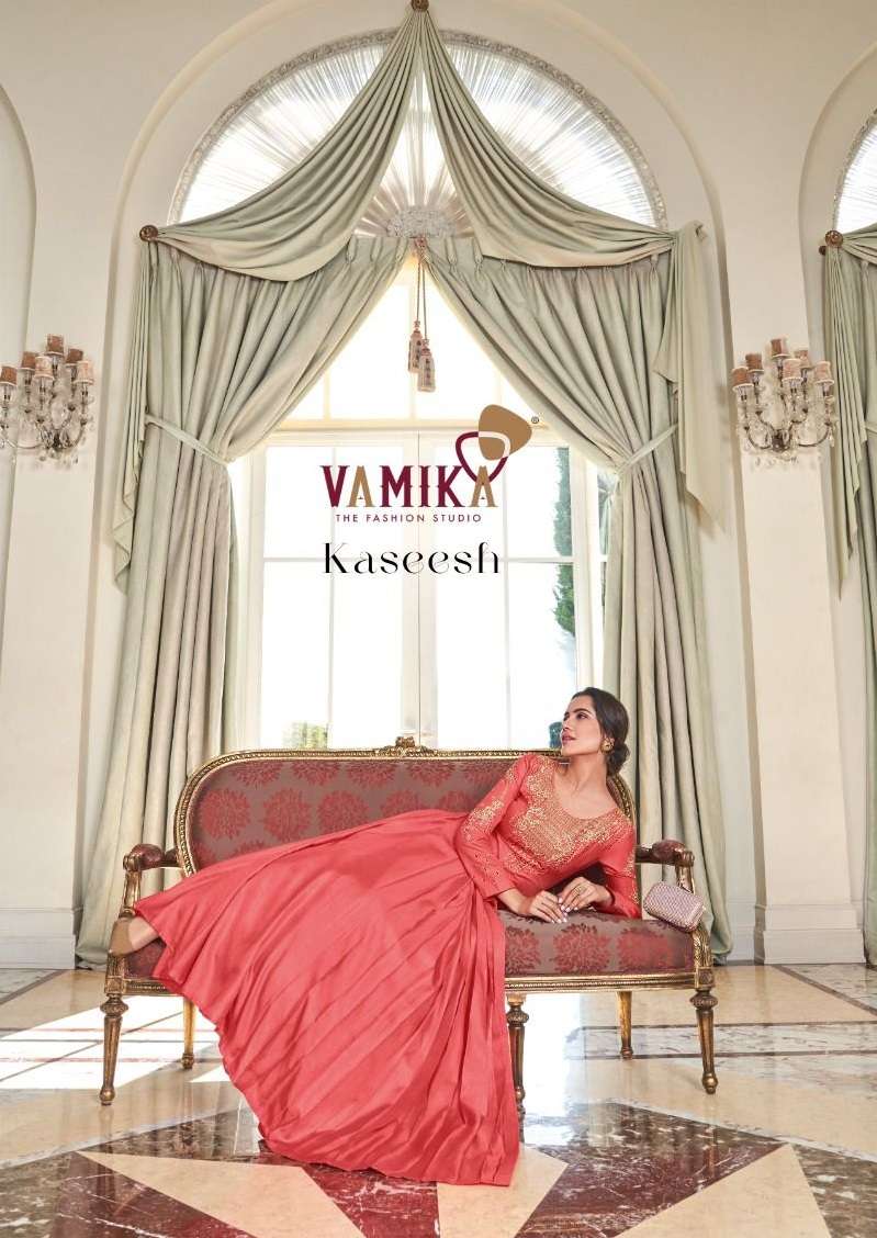 KASEESH BY VAMIKA 8001 TO 8008 SERIES MUSLIN SILK EMBROIDERY WORK GOWNS