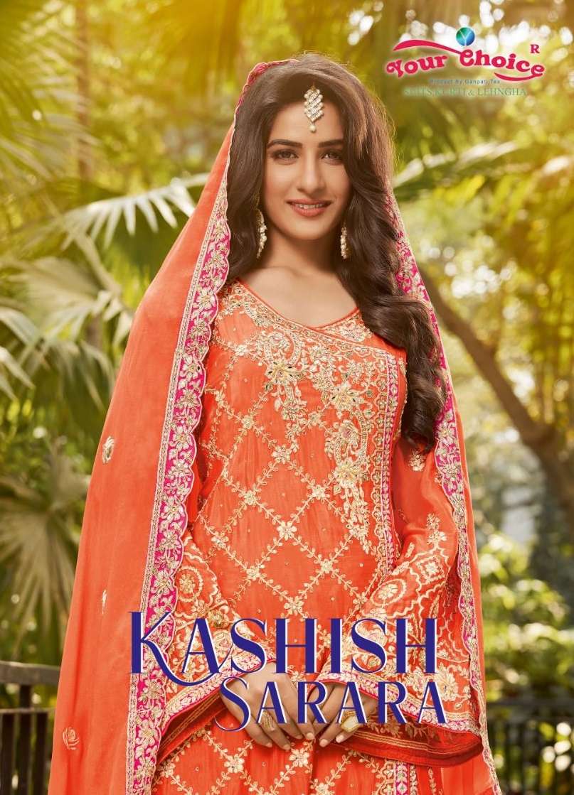 KASHISH SARARA BY YOUR CHOICE 1001 TO 1004 SERIES GEORGETTE HEAVY WORK SHARARA SUITS