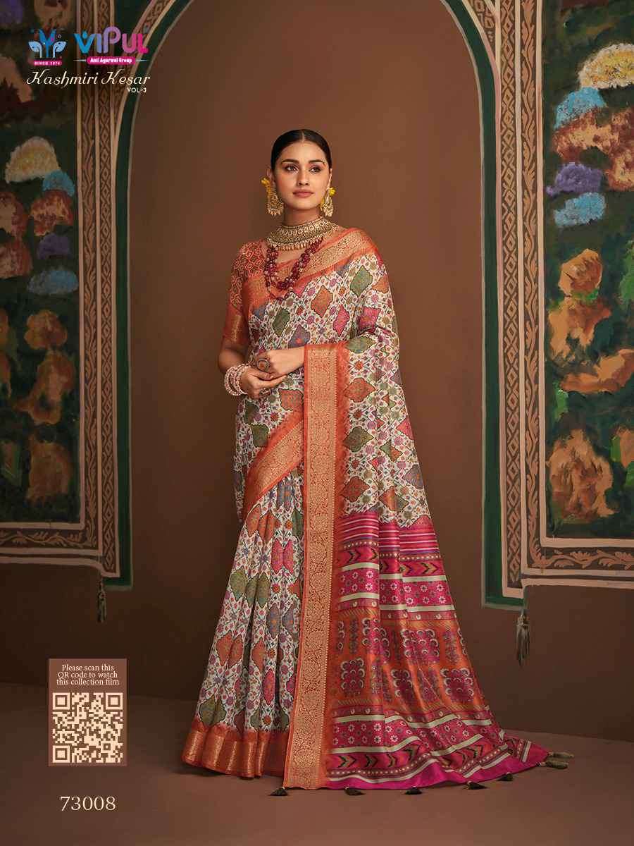 KASHMIRI KESAR VOL-3 BY VIPUL 73008 TO 73019 SERIES BHAGALPURI SILK SAREES