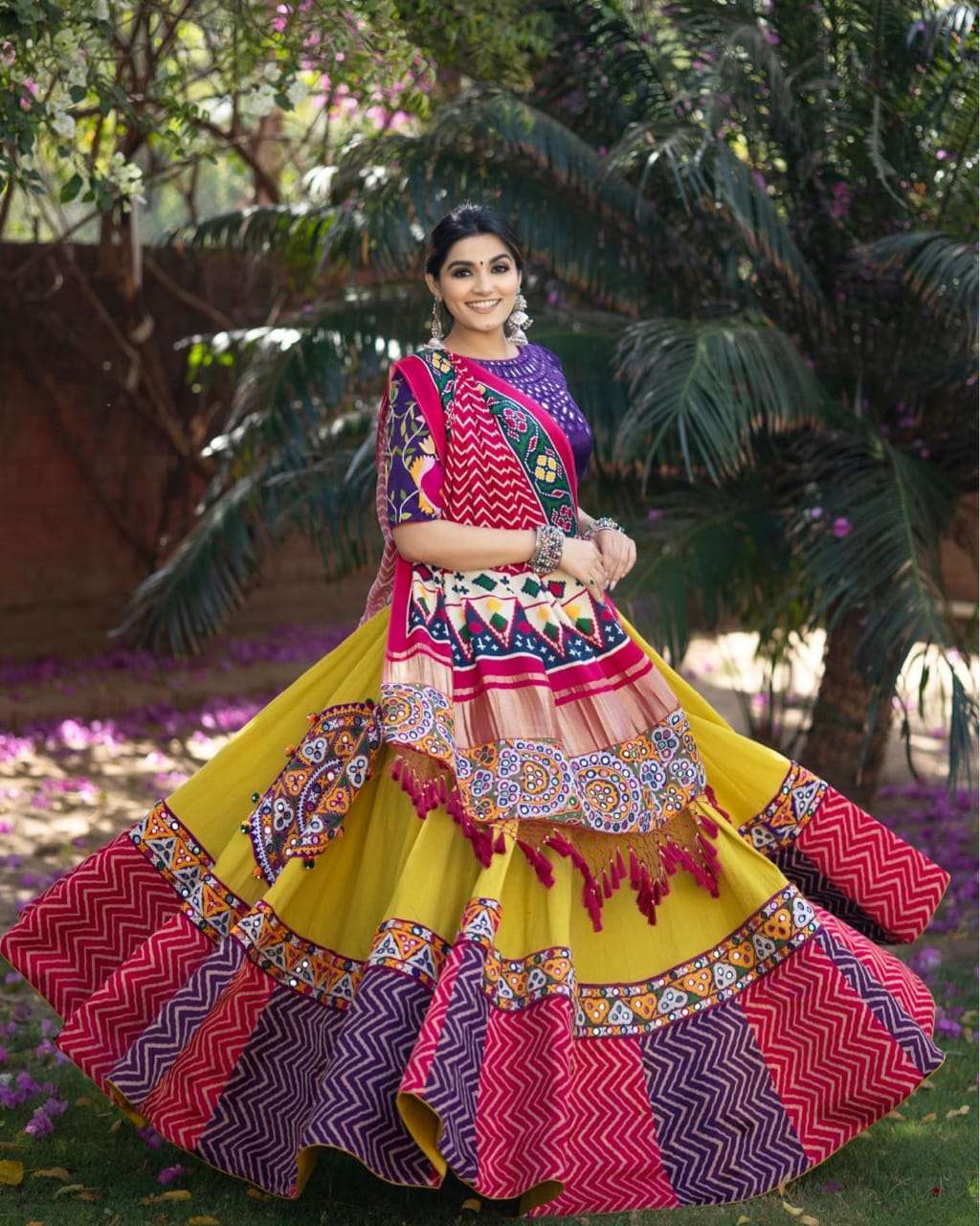 KB-7016 BY AQSAWHOLESALE SOFT BUTTER CREPE MIRROR WORK NAVRATRI LEHENGA