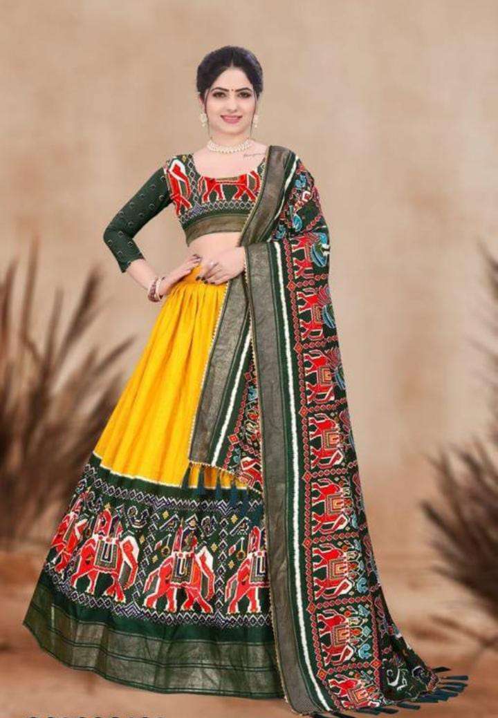 KB-7029 HIT DESIGN BY AQSAWHOLESALE BUTTER SILK PRINT WORK NAVRATRI LEHENGA