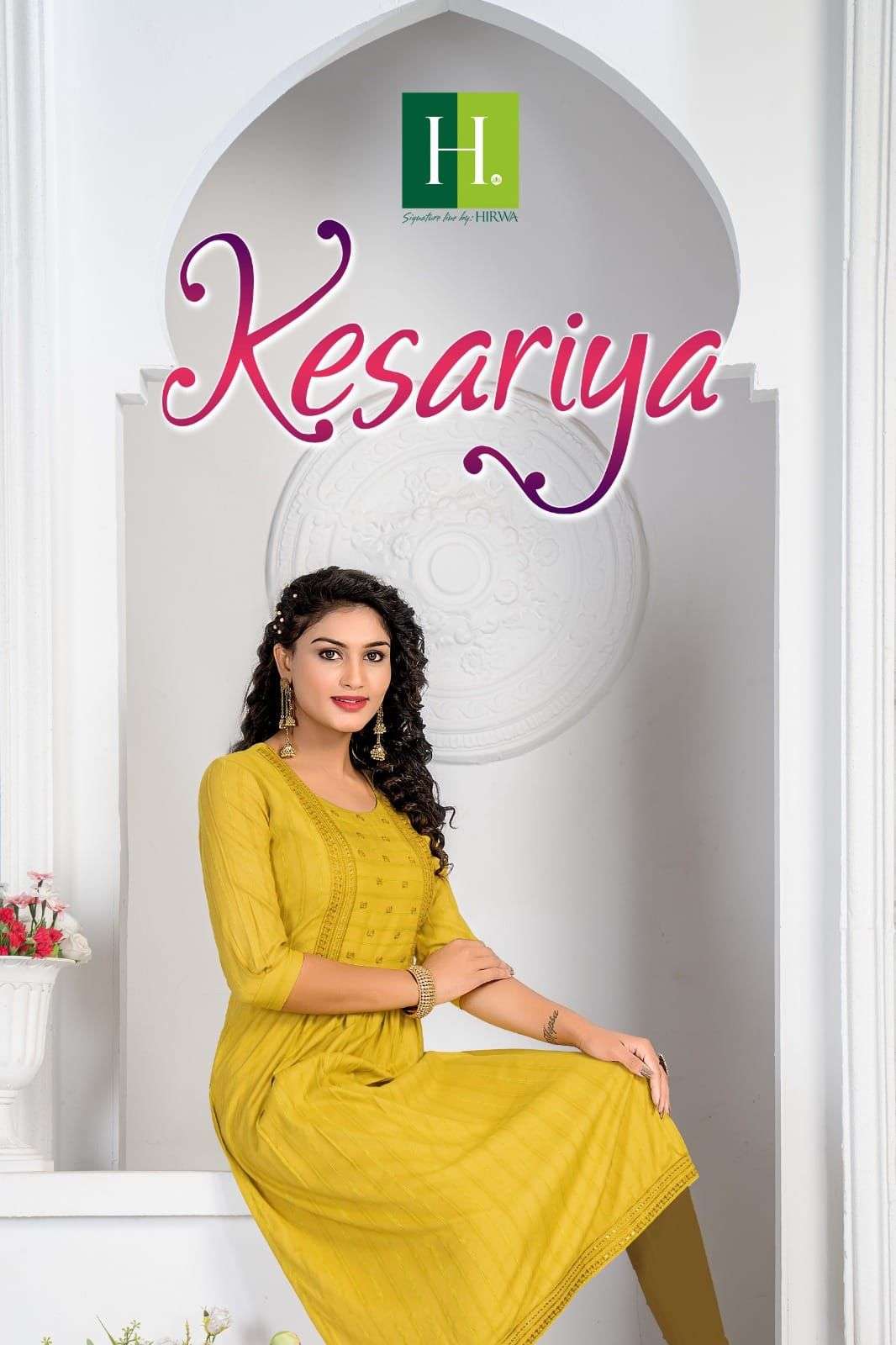 KESARIYA BY H DOT 101 TO 107 SERIES VISCOSE RAYON EMBROIDERY WORK KURTIS