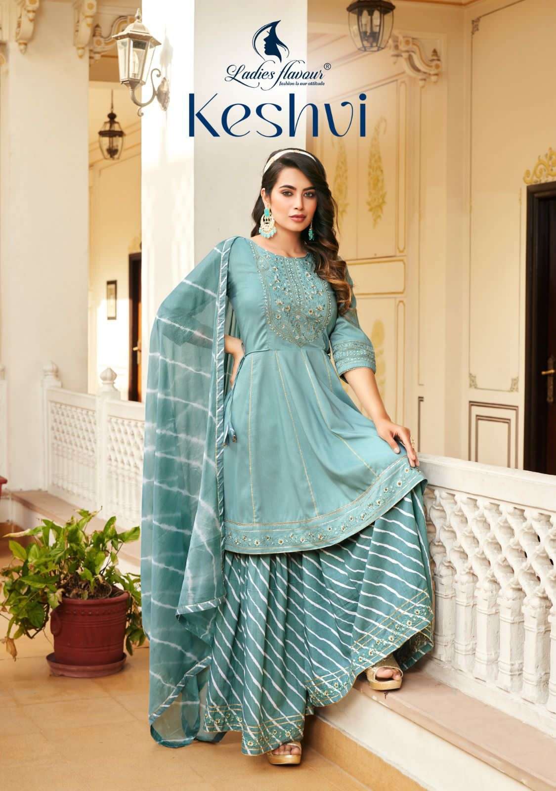 KESHVI BY LADIES FLAVOUR 2201 TO 2204 SERIES CHINON SILK READYMADE SHARARA SUITS