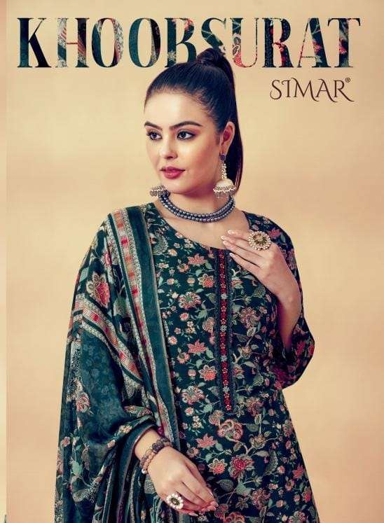 KHOOBSURAT BY SIMAR 5637-A TO 5637-E SERIES MUSLIN EMBROIDERY WORK DRESSES