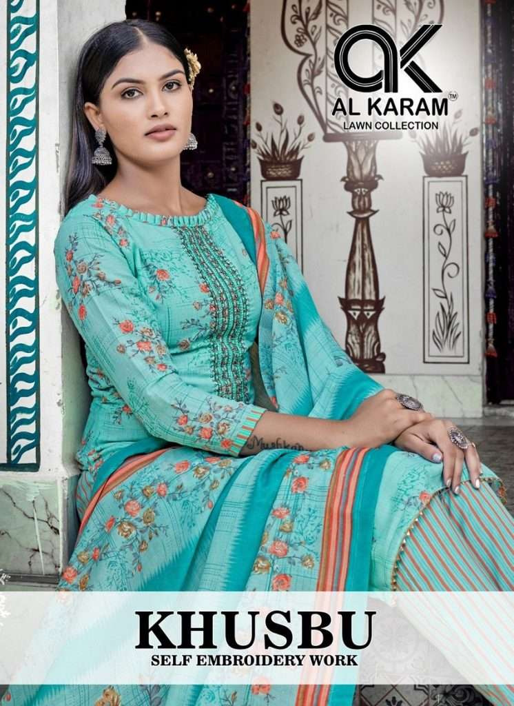 KHUSBU BY AL KARAM 1001 TO 1008 SERIES LAWN PRINT EMBROIDERY DRESSES