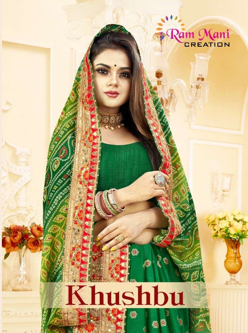 KHUSHBU BY RAM MANI 1001 TO 1008 SERIES MOSS BANDHANI HEAVY WORK SAREES