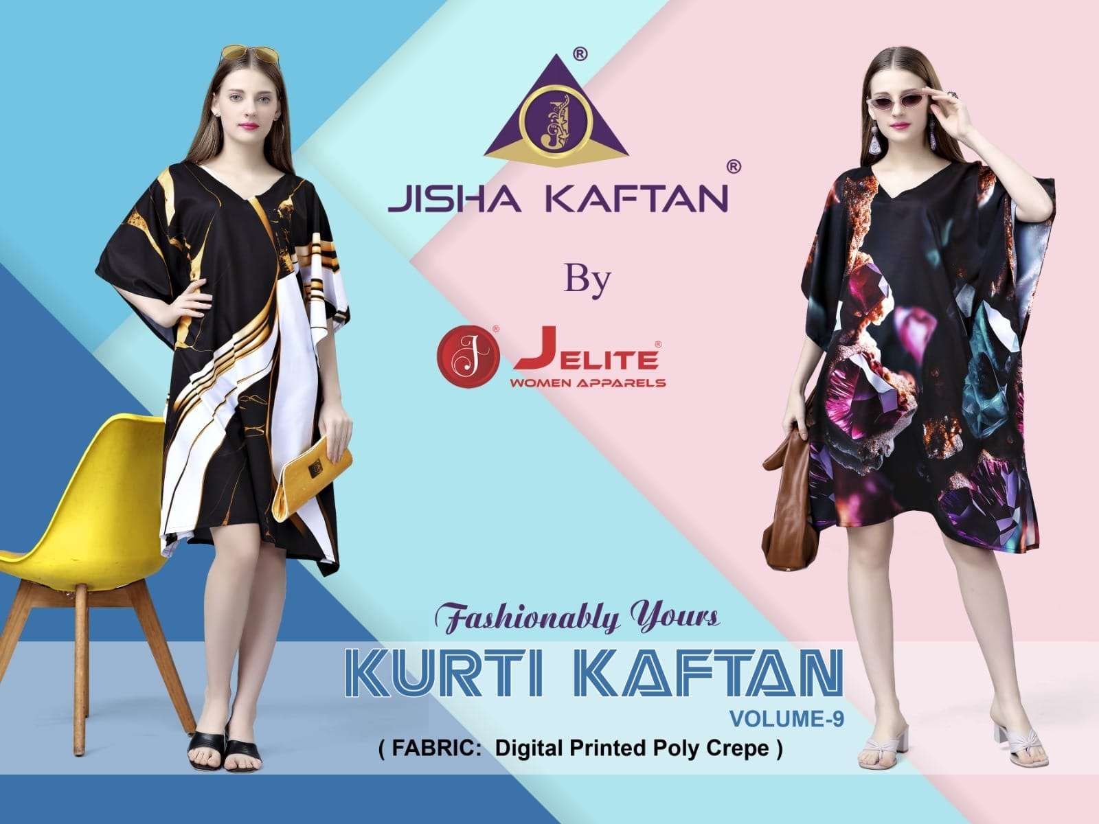 KURTI KAFTAN VOL-9 BY JISHA 165 TO 172 SERIES POLYSTER CREPE PRINT KAFTANS