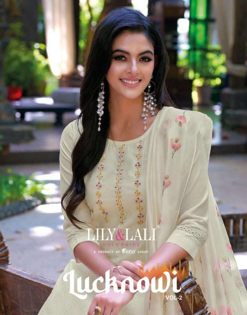 LUCKNOWI VOL-2 BY LILY & LALI 13401 TO 13406 SERIES CHANDERI SILK WORK READYMADE DRESSES