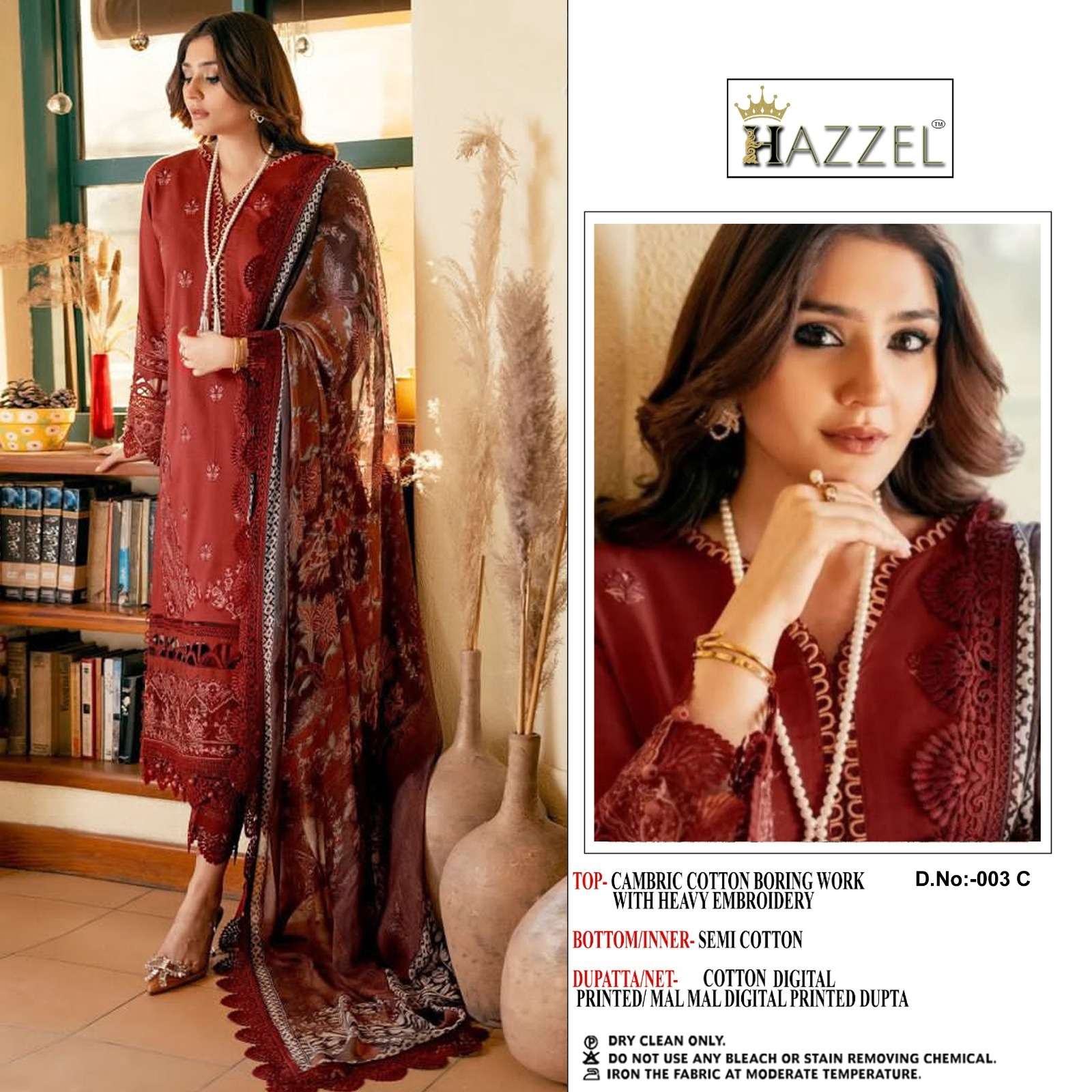 M-003 C HIT DESIGN BY HAZZEL COTTON EMBROIDERY WORK PAKISTANI DRESS