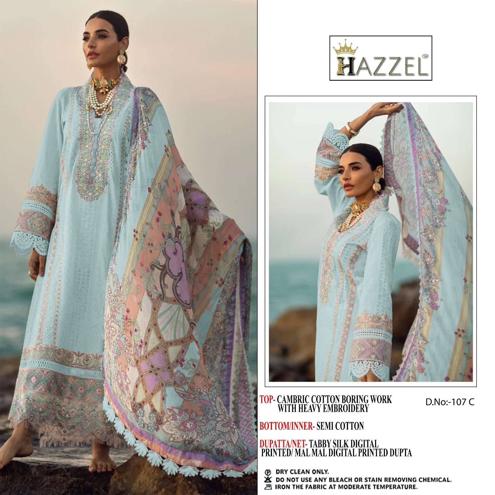 M-107 HIT DESIGN BY HAZZEL COTTON EMBROIDERY PAKISTANI DRESS