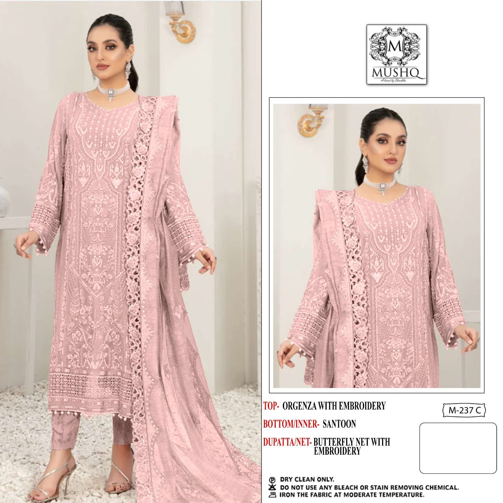 M-237 C HIT DESIGN BY MUSHQ PURE ORGANZA EMBROIDERY PAKISTANI DRESS