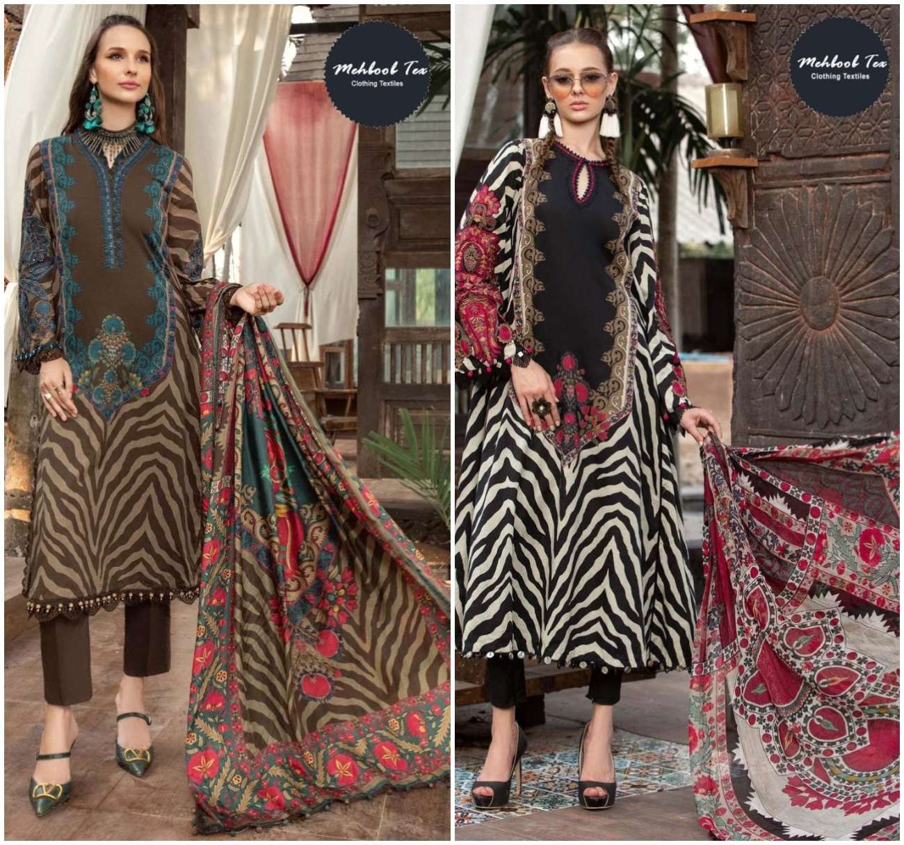 M PRINT 1162 & 1163 BY MEHBOOB TEX PURE COTTON PRINT EMBROIDERY PAKISTANI DRESSES