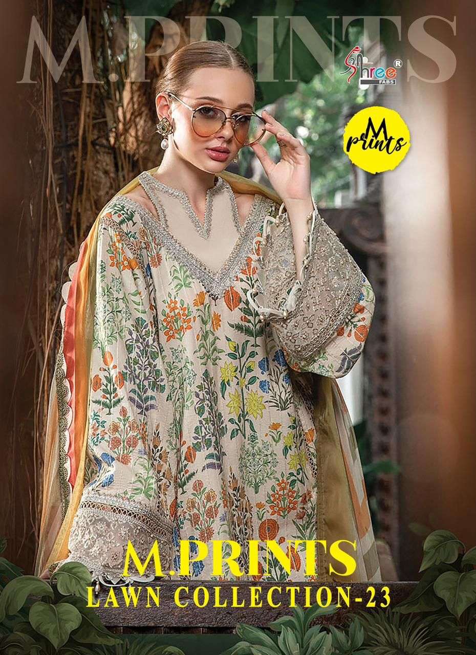 M.PRINT LAWN COLLECTION-23 BY SHREE FABS 3239 TO 3242 SERIES COTTON WORK PAKISTANI DRESSES