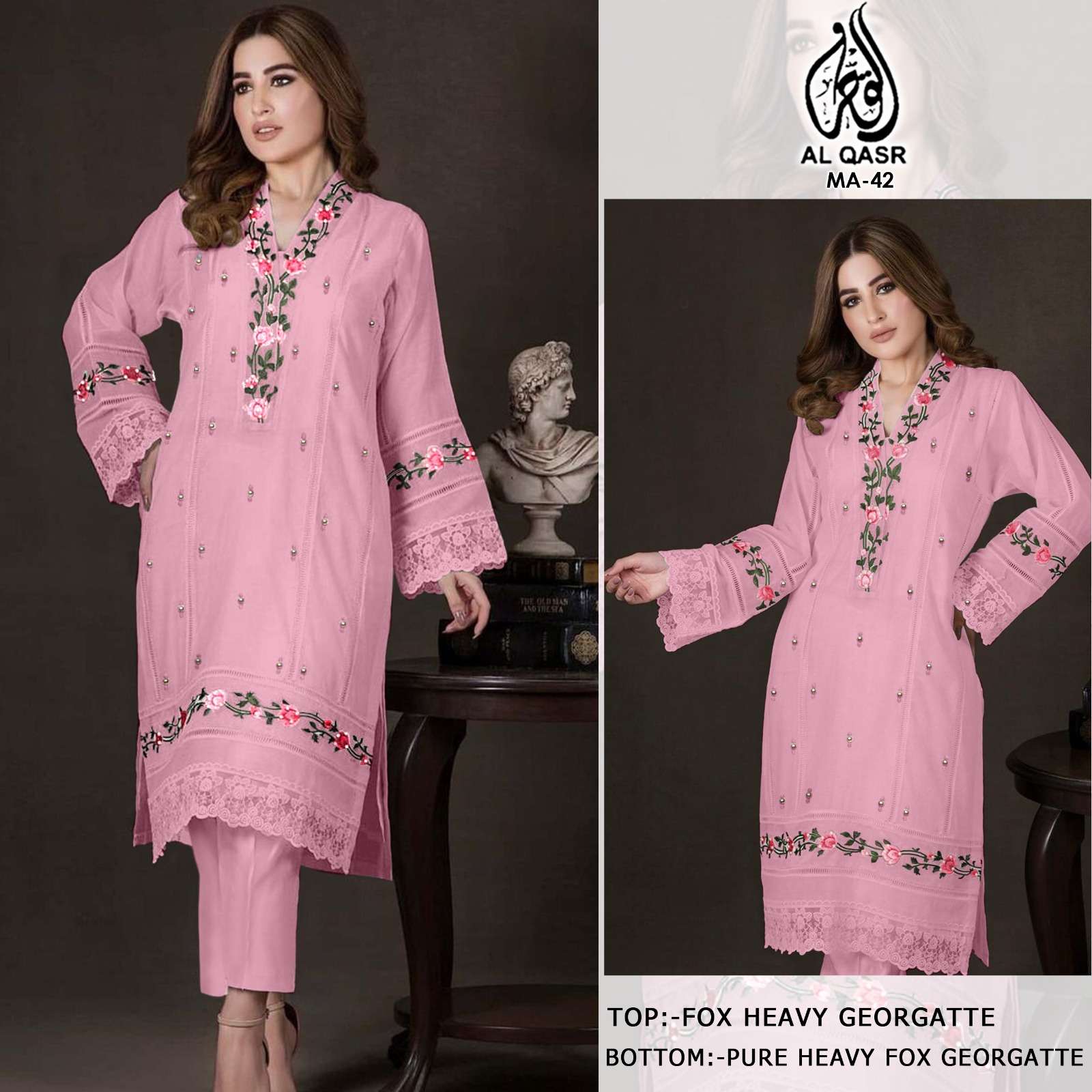 MA-42 COLOURS BY AL-QASR 42-A TO 42-F SERIES PURE GEORGETTE WORK READMADE DRESSES