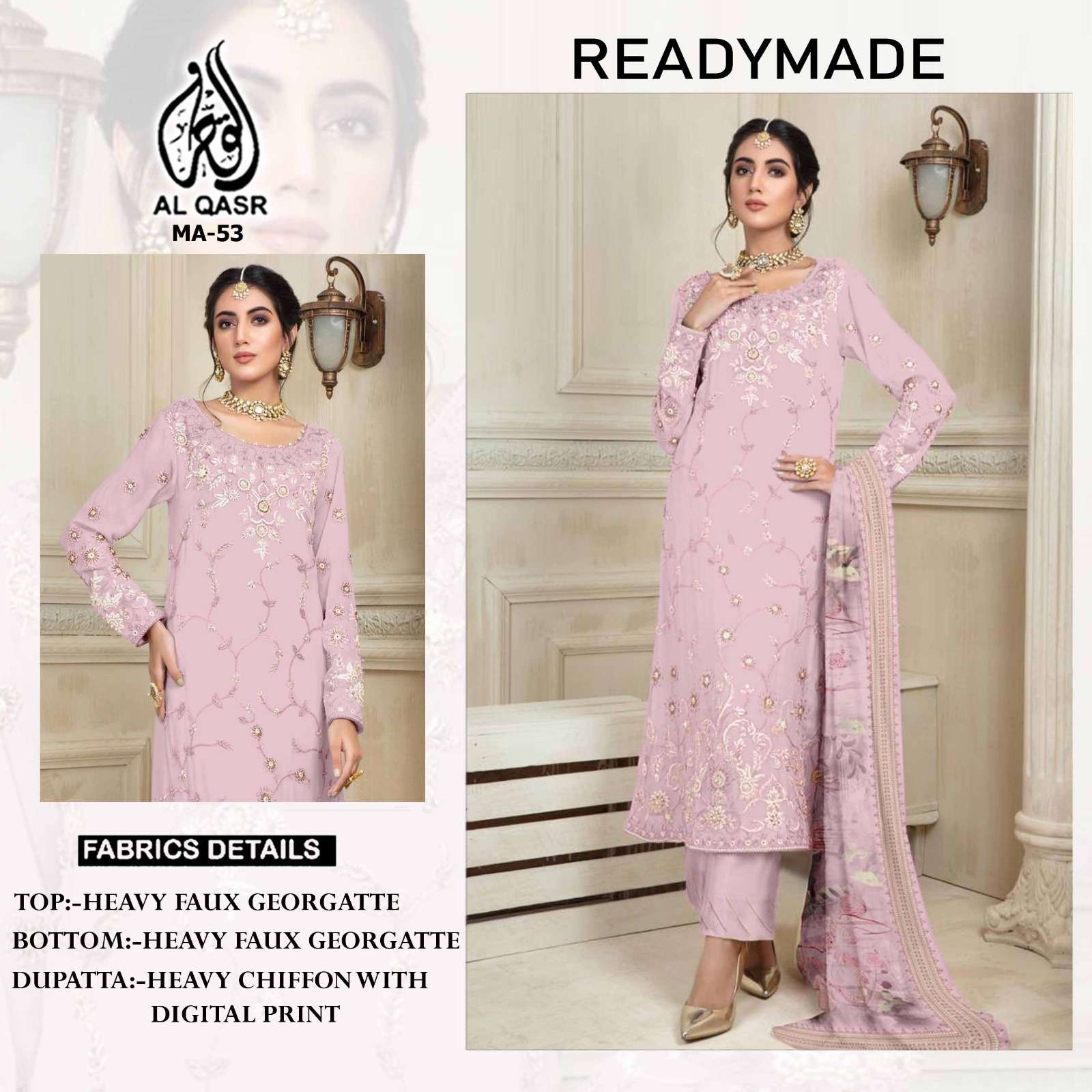 MA-53 COLOURS BY AL QASR FAUX GEORGETTE EMBROIDERY WORK READYMADE DRESSES