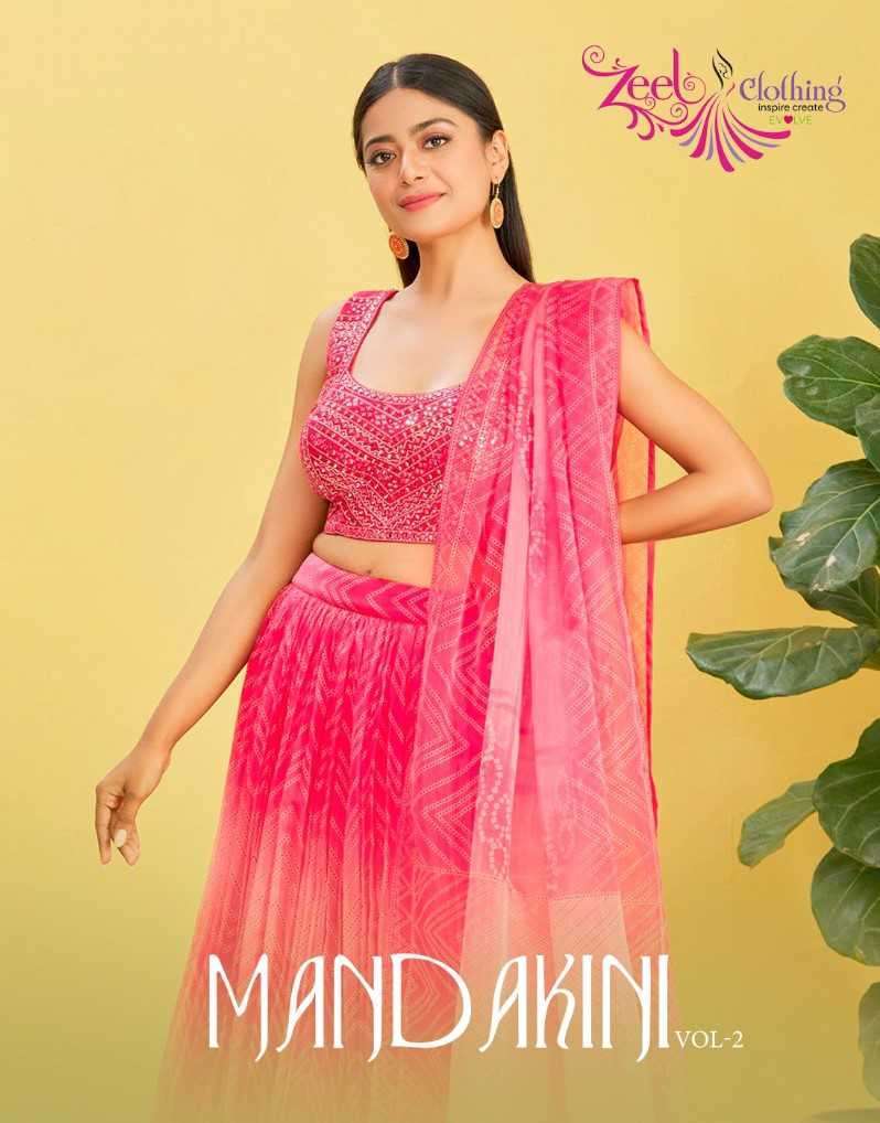 MANDAKINI VOL-2 BY ZEEL CLOTHING 111 TO 121 SERIES CHINON HEAVY WORK LEHENGAS