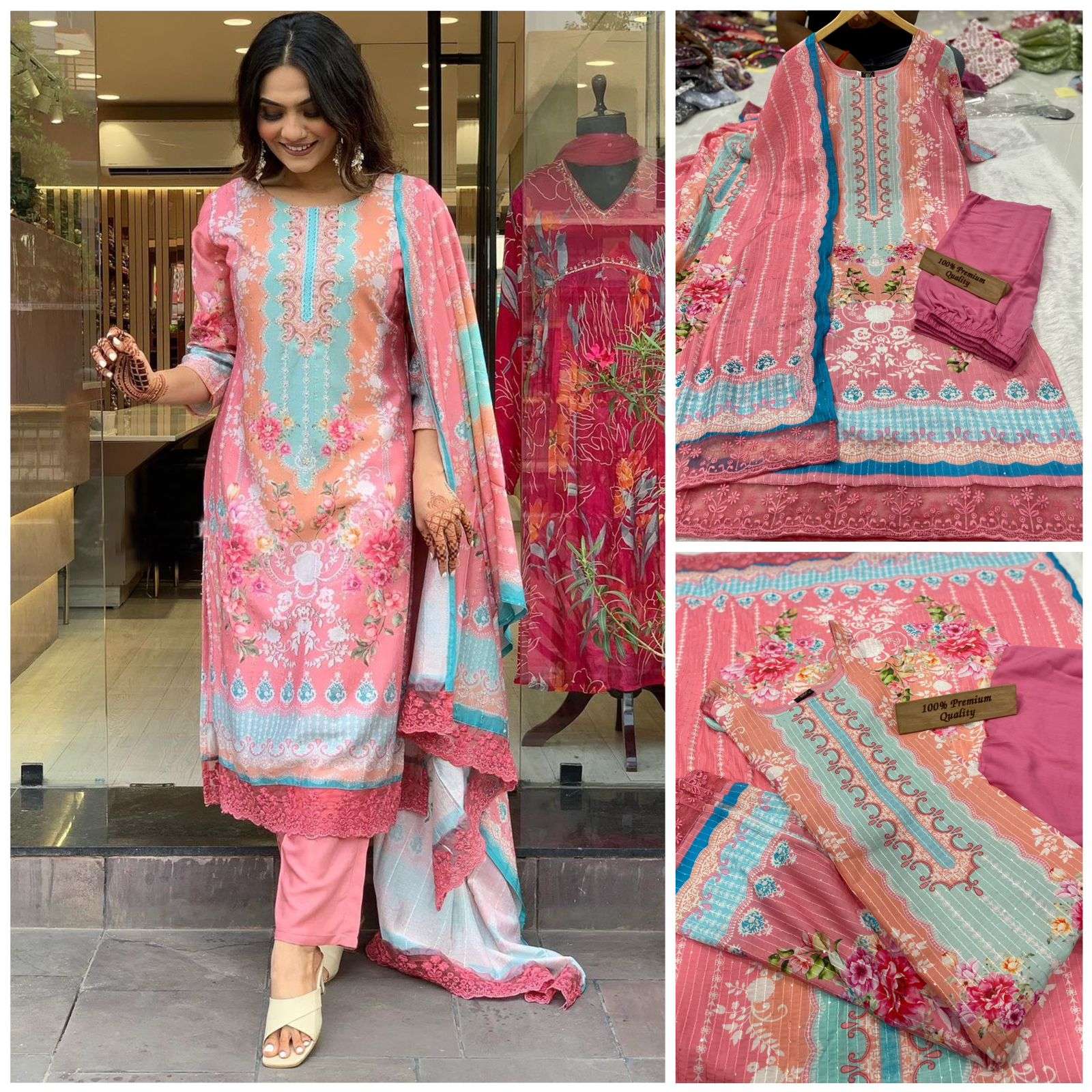 MARIA B PINK BY AQSAWHOLESALE MUSLIN PRINT WORK READYMADE PAKISTANI DRESS