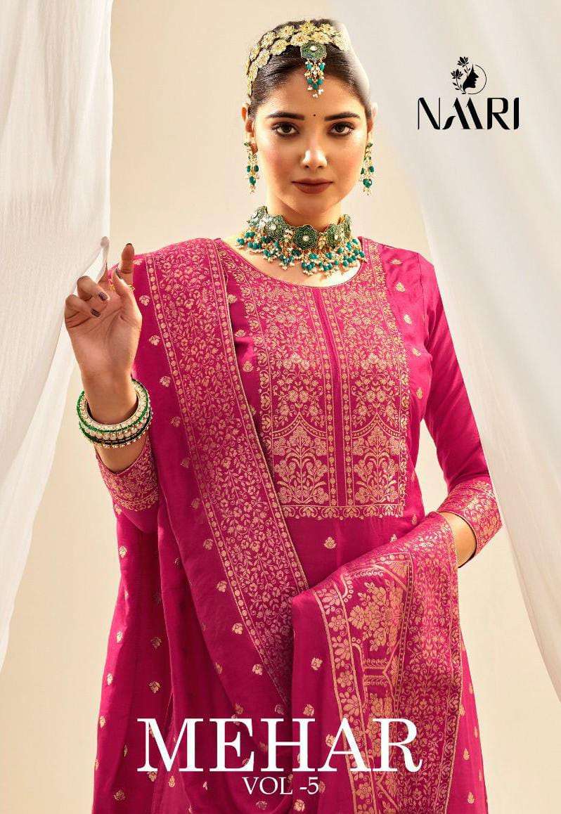 MEHAR VOL-5 BY NAARI 25001 TO 25004 SERIES VISCOSE SILK JACQUARD WORK DRESSES