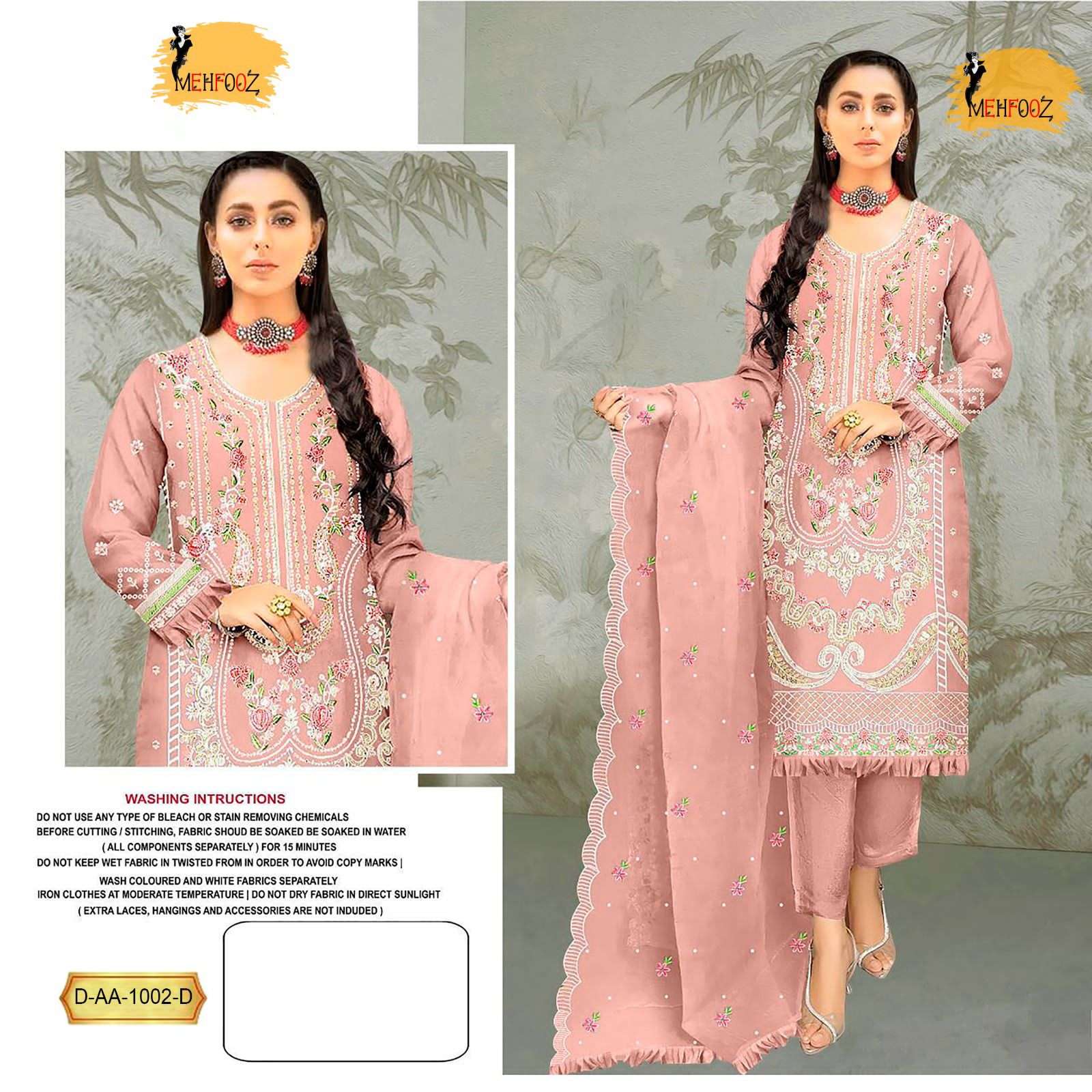 MEHFOOZ 1002-A TO 1002-D SERIES BY AQSAWHOLESALE ORGANZA EMBRODIERY WORK DRESSES