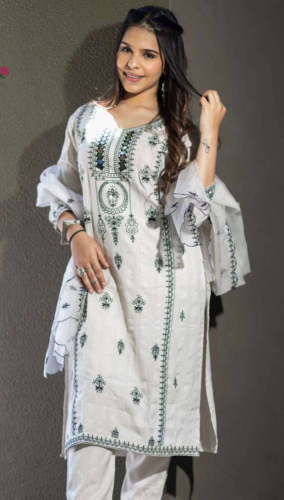 MJ-025 BY AQSAWHOLESALE COTTON MIRROR WORK READYMADE DRESS