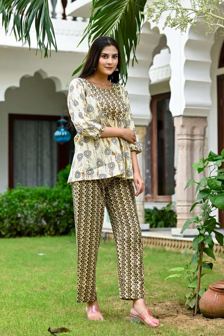 MS-1108 BY AQSAWHOLESALE COTTON PRINT WORK CO-ORD SET