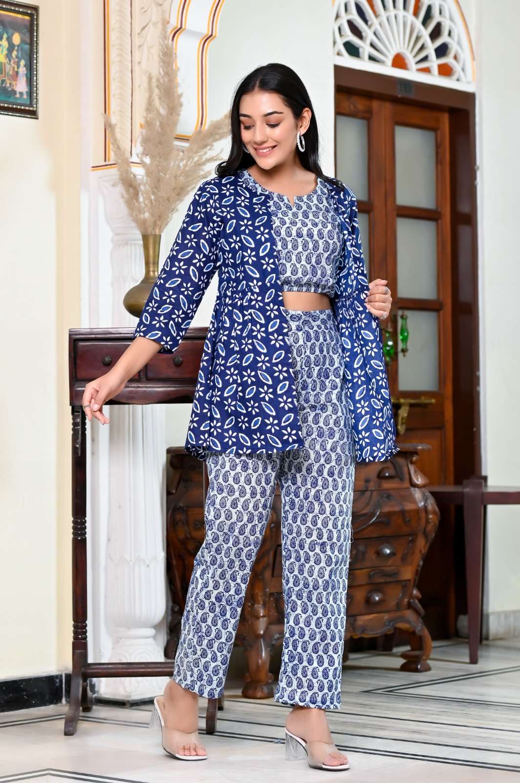 MS-1112 BY AQSAWHOLESALE PURE COTTON PRINT WORK CO-ORD SET