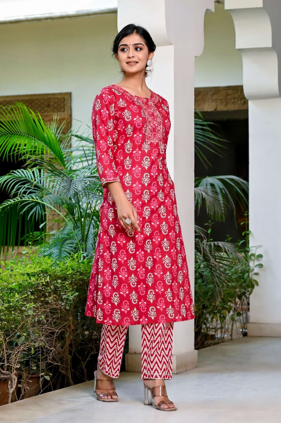 MS-1120 BY AQSAWHOLESALE PURE COTTON EMBROIDERY WORK KURTI & PANT