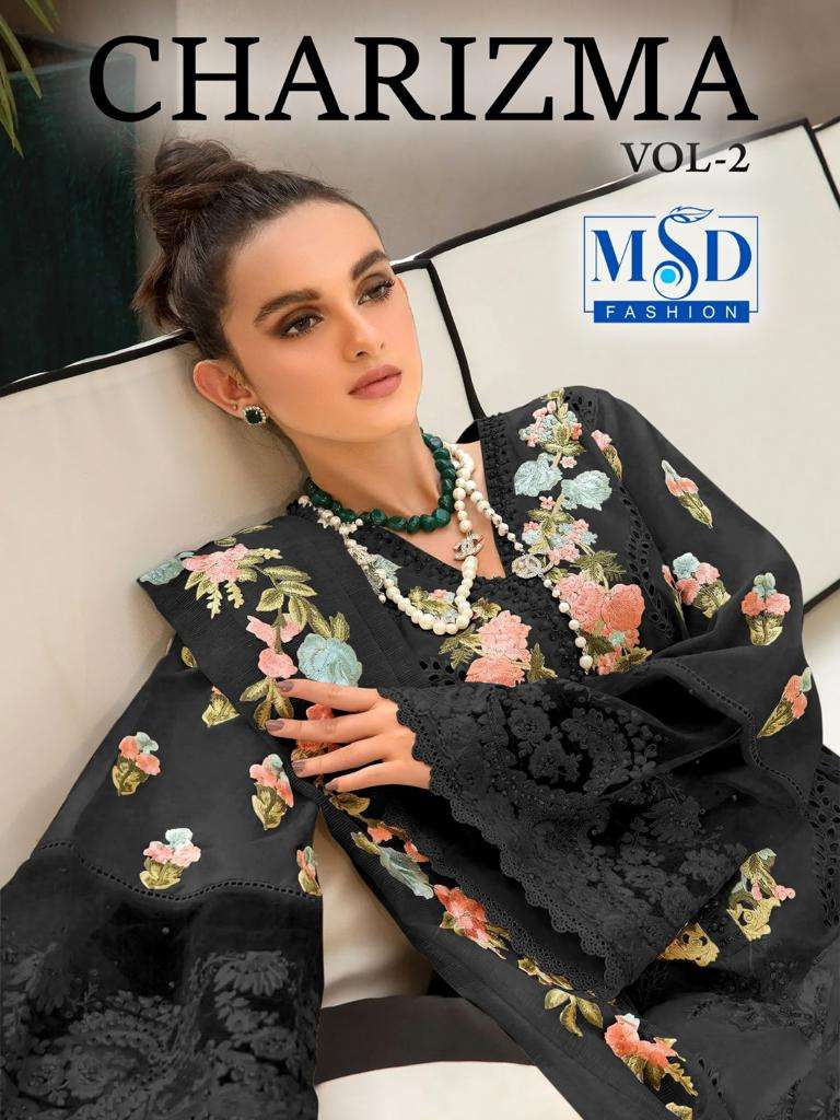 MSD CHARIZMA VOL-2 BY AQSAWHOLESALE 113-A TO 113-D SERIES COTTON WORK PAKISTANI DRESSES