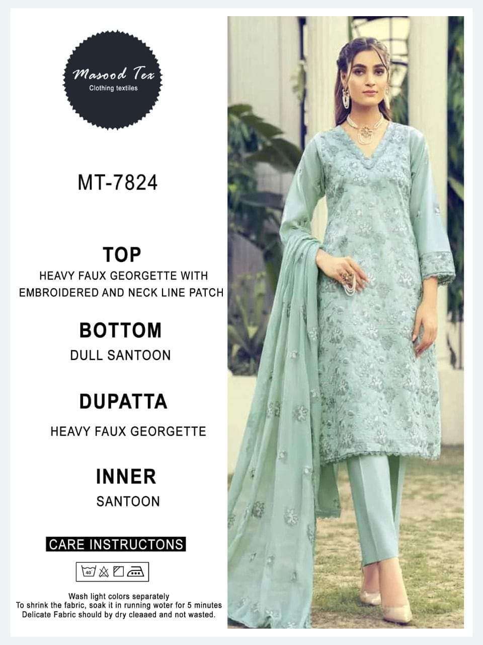 MT-7824 HIT DESIGN BY MASOOD TEX FAUX GEORGETTE EMBROIDERY PAKISTANI DRESS