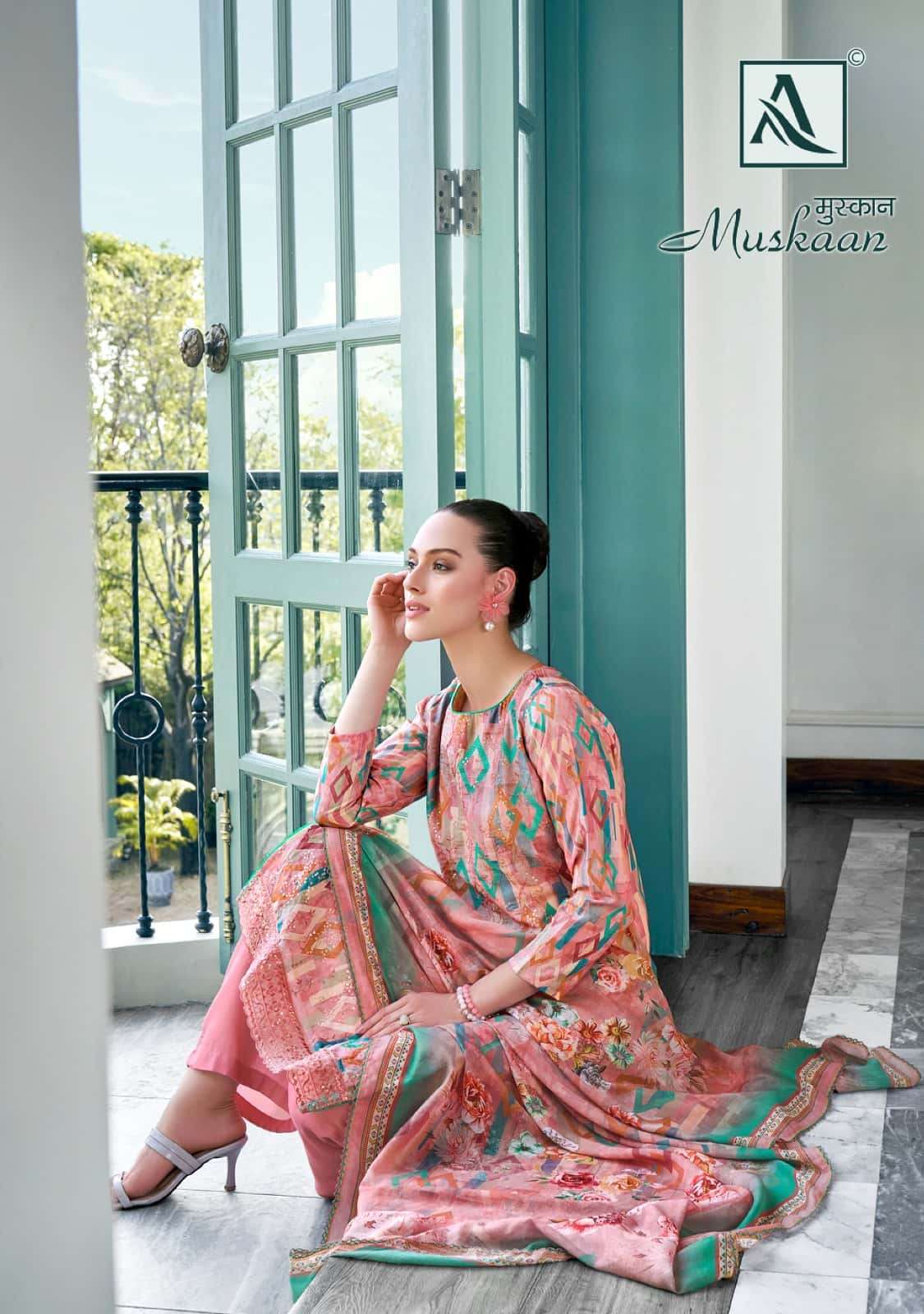 MUSKAN BY ALOK SUIT 1268-001 TO 1268-006 SERIES MUSLIN PRINT WORK DRESSES