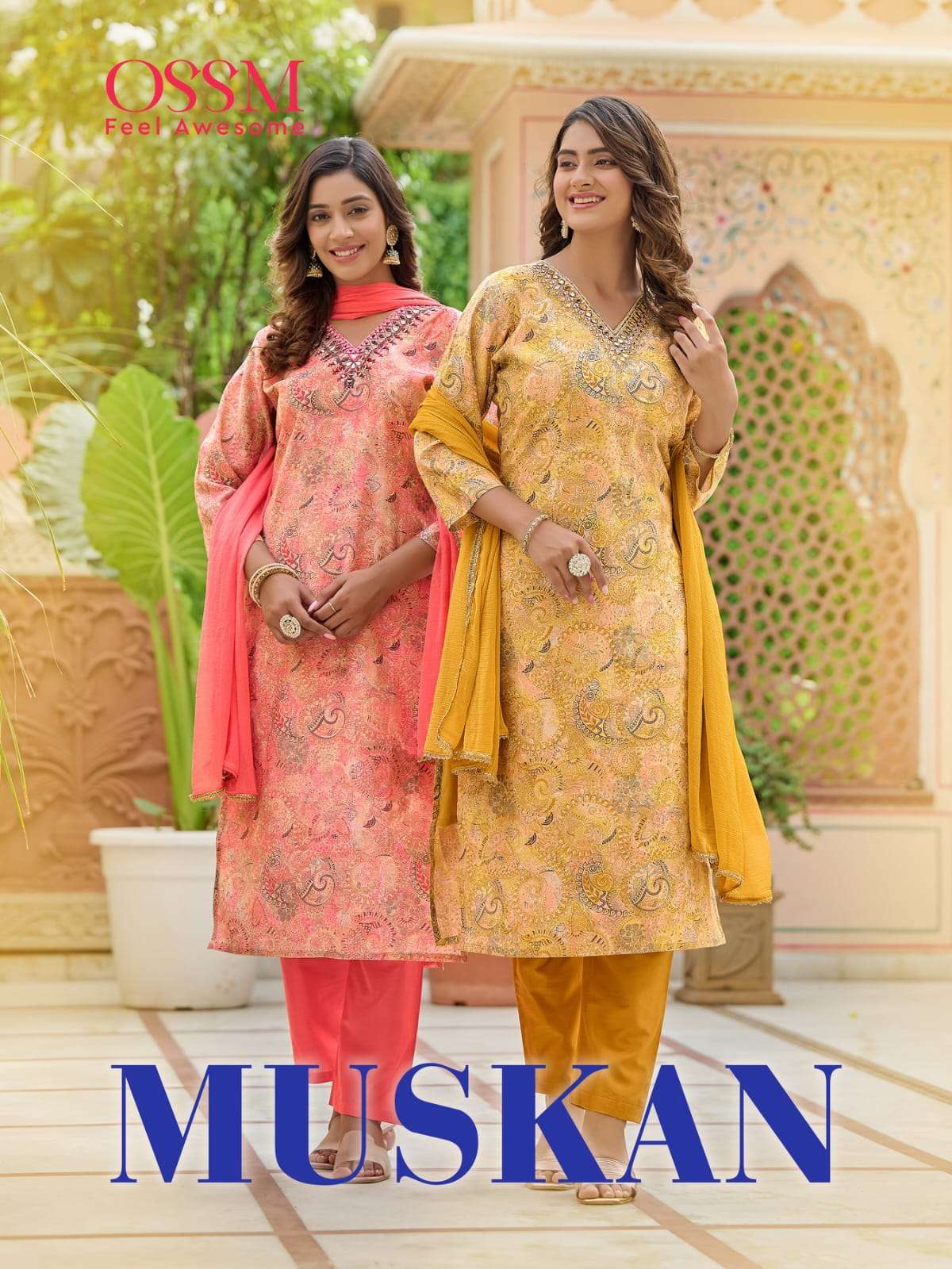 MUSKAN BY OSSM 101 TO 106 SERIES RAYON PRINT MIRROR WORK READYMADE DRESSES