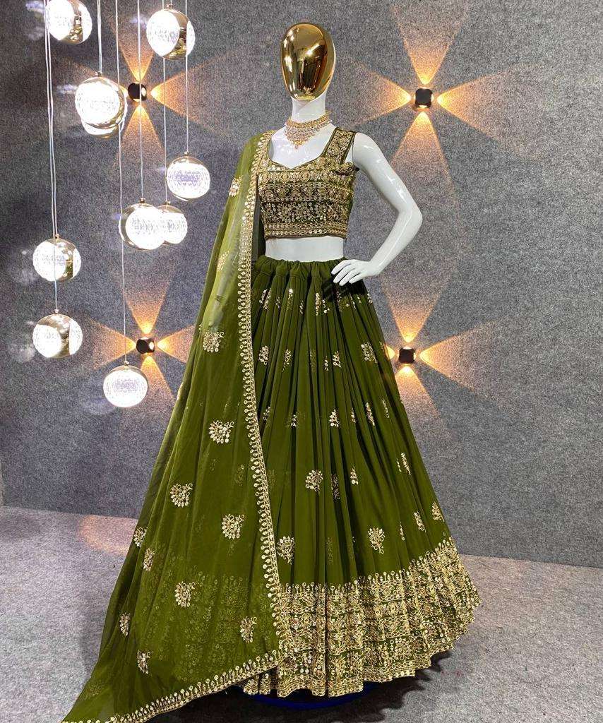 N-195 BY AQSAWHOLESALE GEORGETTE EMBROIDERY SEQUENCE WORK LEHENGA