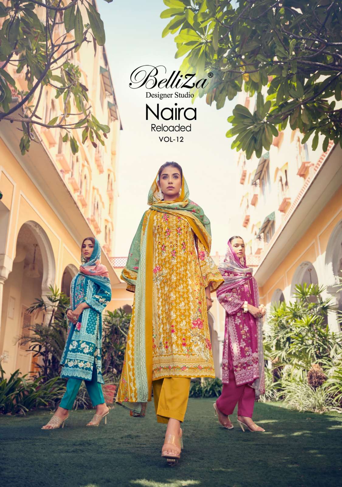 NAIRA VOL-12 BY BELLIZA 802-001 TO 802-010 SERIES PURE COTTON EMBRODIERY WORK DRESSES