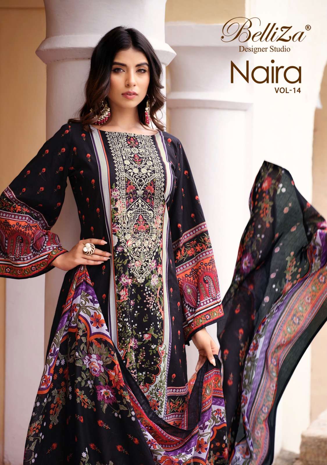 NAIRA VOL-14 BY BELLIZA 808-001 TO 808-008 SERIES COTTON PRINT EMBROIDERY PAKISTANI SUITS