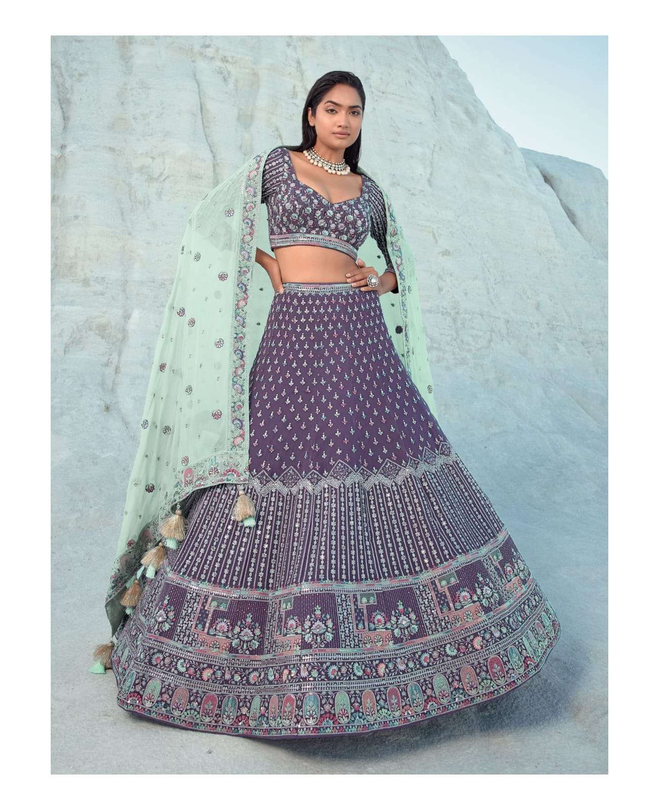 NAVKAR ELEMENTS BY AQSAWHOLESALE PURE GEORGETTE HEAVY WORK BRIDAL LEHENGAS