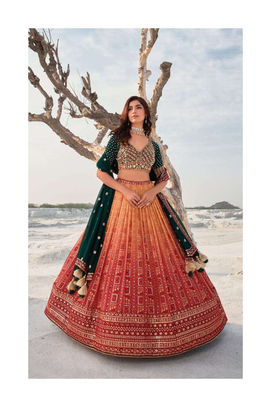 NAVKAR ETHNIC BY AQSAWHOLESALE GEORGETTE HEAVY EMBROIDERY BRIDAL LEHENGAS