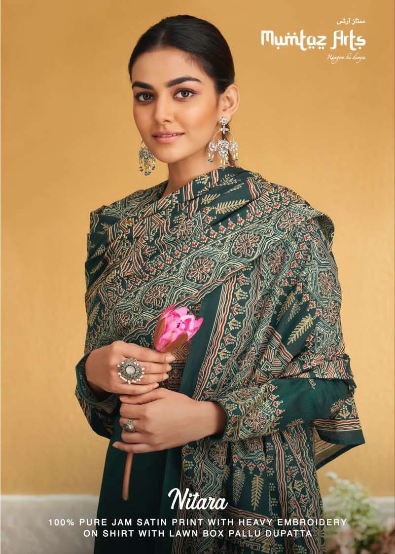 NITARA BY MUMTAZ ARTS 3001 TO 3008 SERIES VISCOSE SATIN EMBROIDERY WORK DRESSES