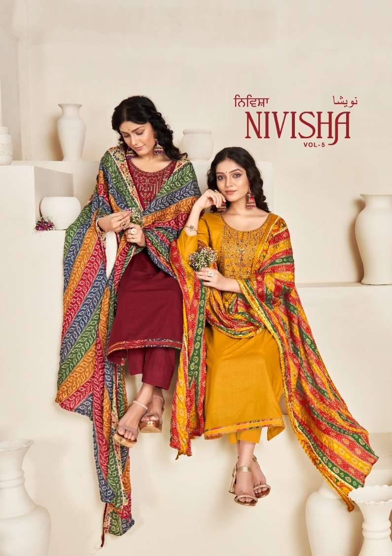 NIVISHA VOL-5 BY LEVISHA 313 TO 317 SERIES RAYON EMBROIDERY WORK DRESSES